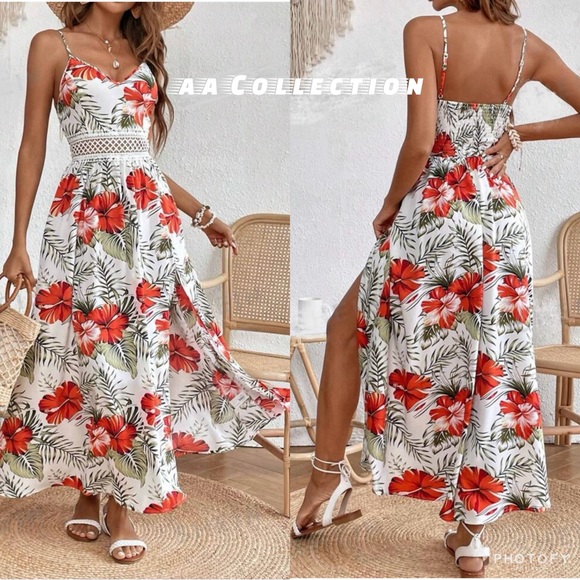 Boho Ruffle Knit Sexy Cutout Sheer Cami Maxi Dress main image 1
